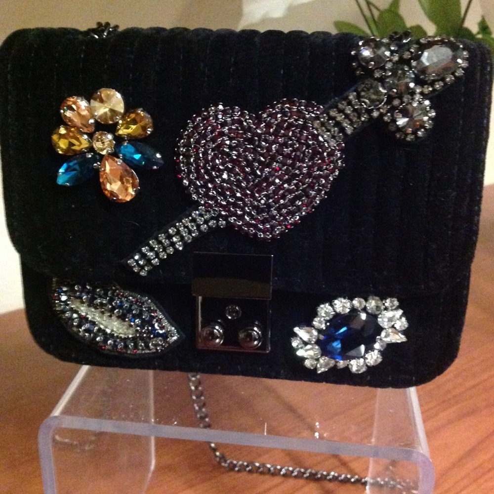Jeweled velvet handbag